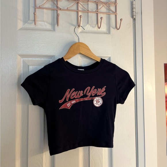 Garage Dark Blue Graphic Crop Top - Picture 4 of 5